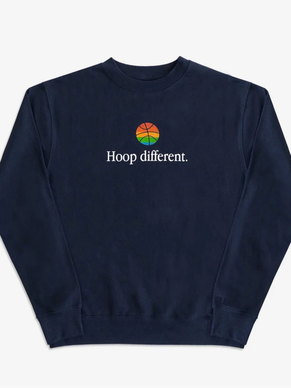Navy Crewneck Sweatshirt with Rainbow Basketball Graphic